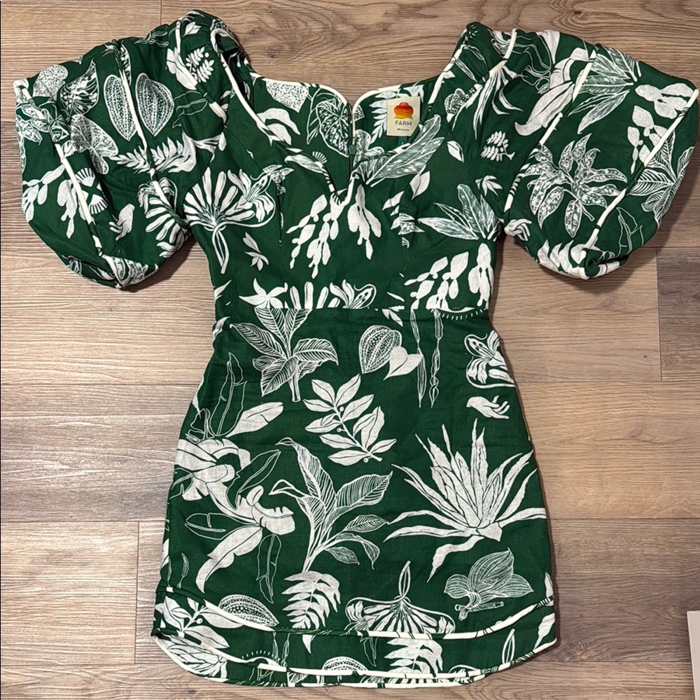 Farm Rio Forest Soul Green Short Sleeve Mini Dress